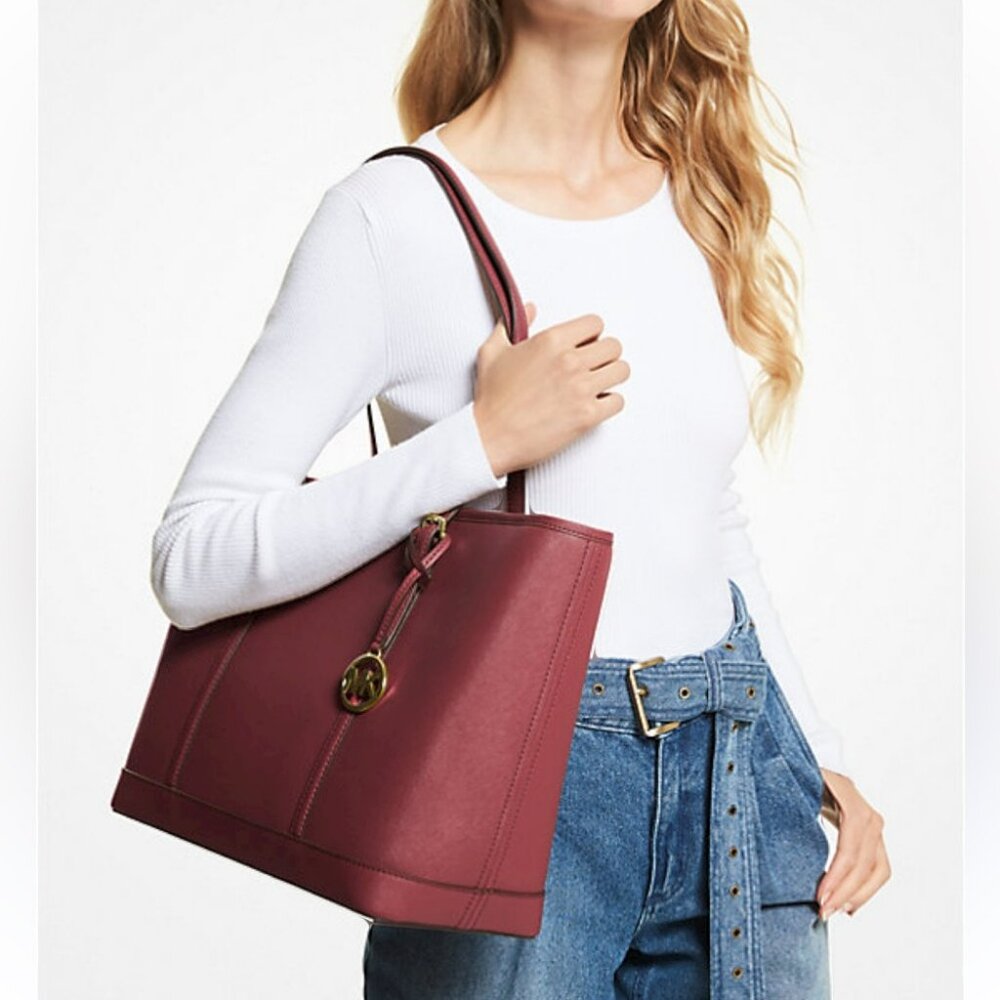 Michael Kors Large Jet Set Burgundy Safianno Leather with Gold Hardware